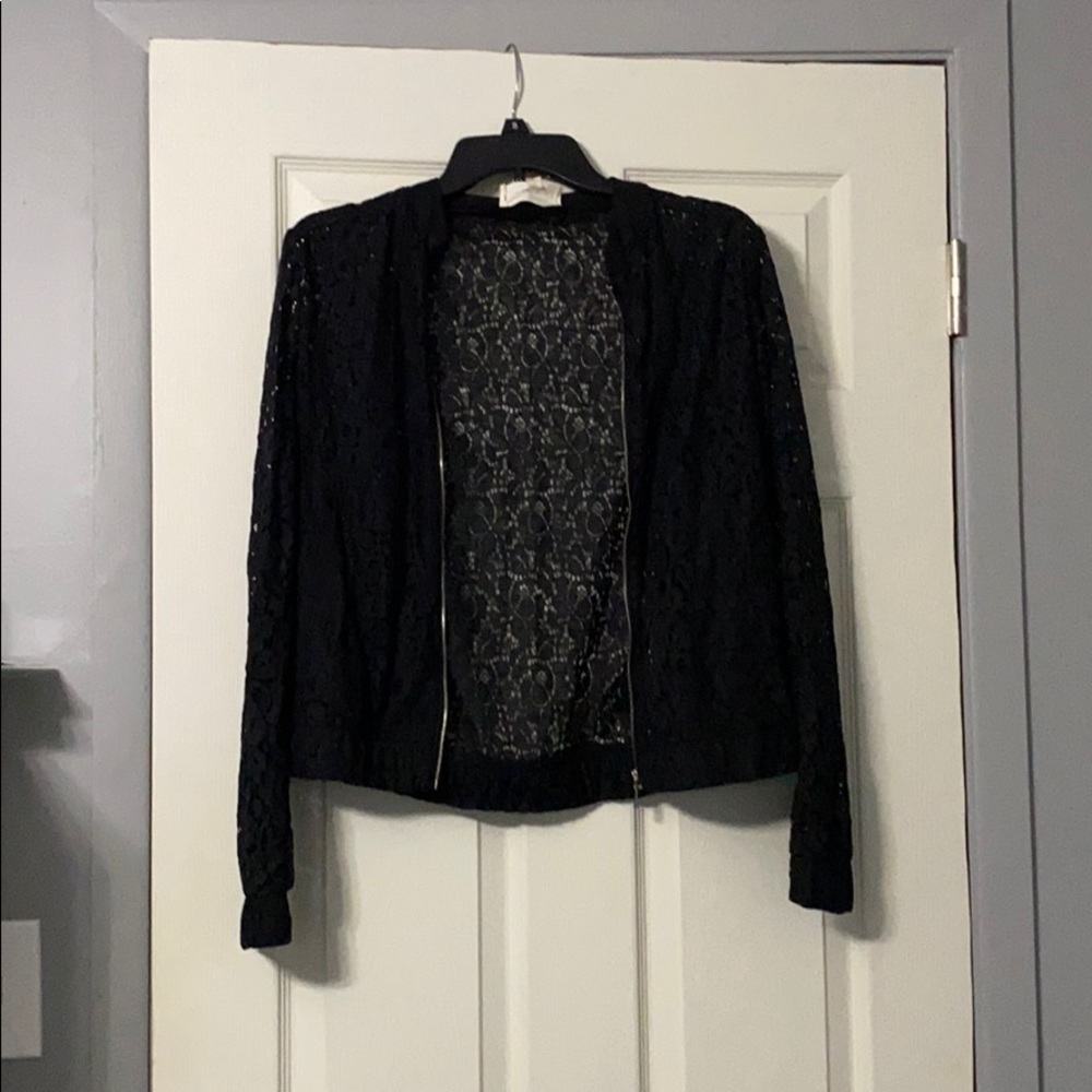 see through pretty pattern black jacket